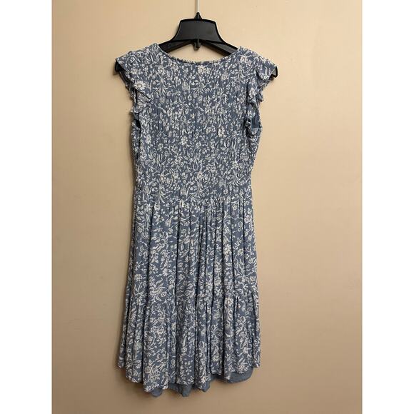 Lucky Brand Blue Floral Smocked Dress Womens Small Sleeveless Boho Tiered - Picture 2 of 6